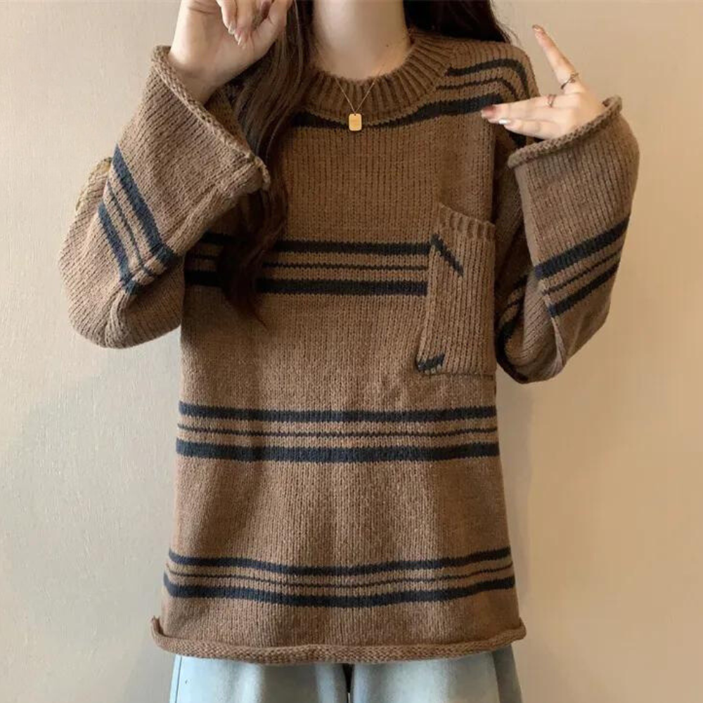 Maglione a Righe | Tasche Decorative | Vintage & Comodo