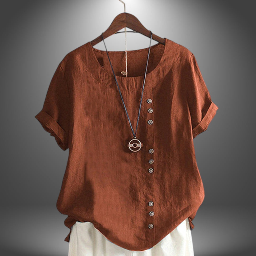 Blusa Lino con Bottoni Laterali