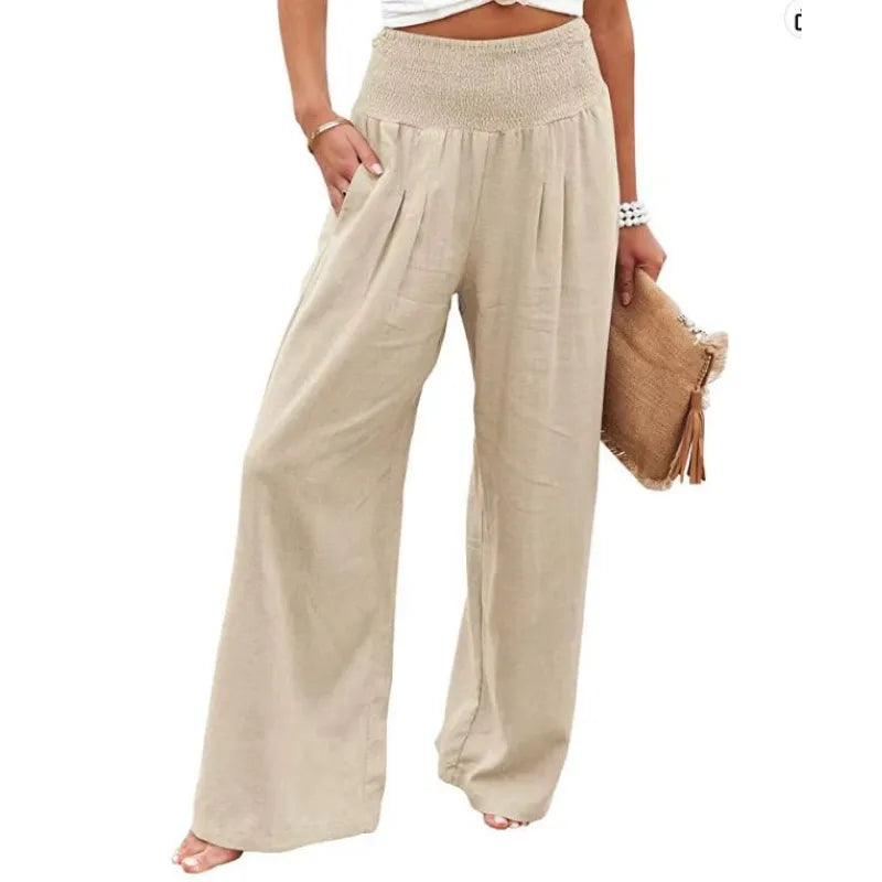 Pantaloni in Lino | Gamba Larga & Vita Elasticizzata | Freschi e Versatili