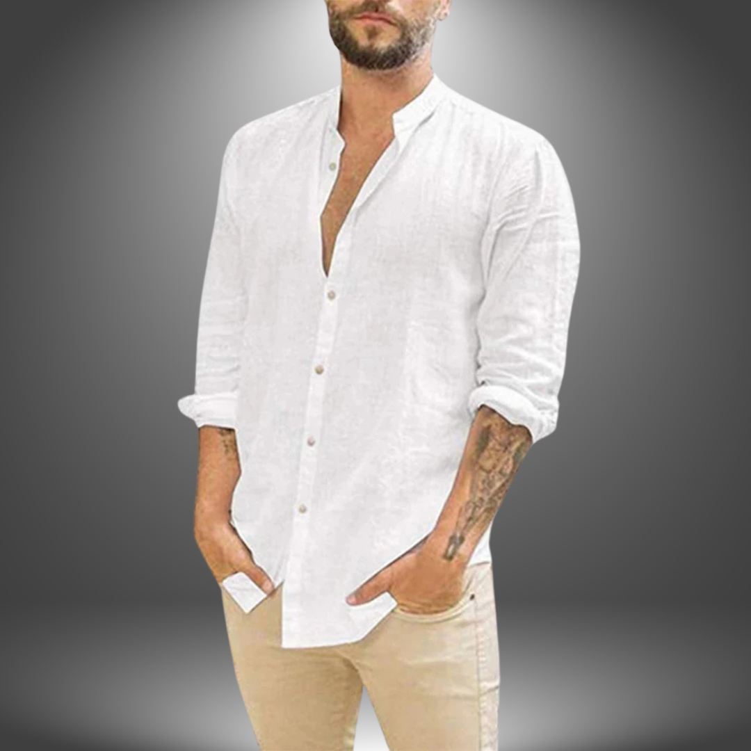 Camicia Lino Collo Coreana Uomo