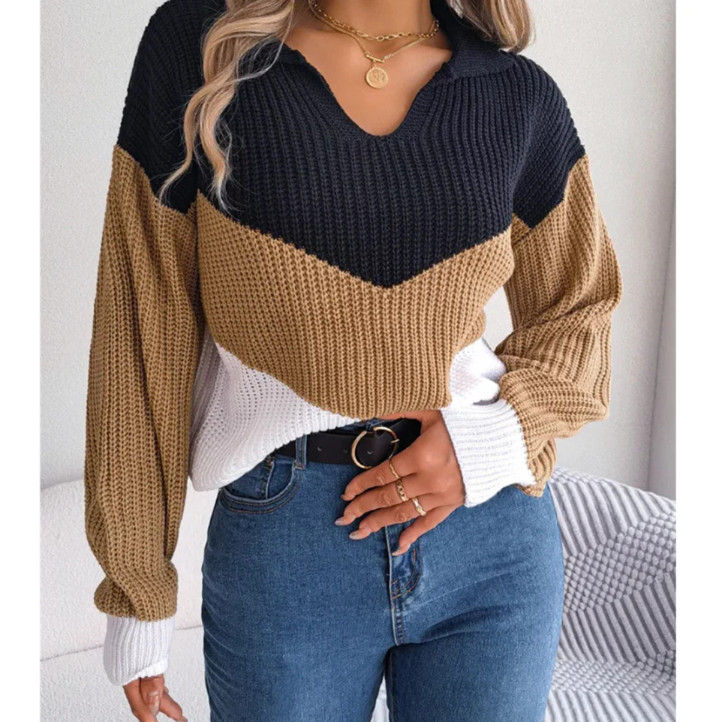 Maglione a Blocchi di Colore | Scollo a V | Morbido e Trendy