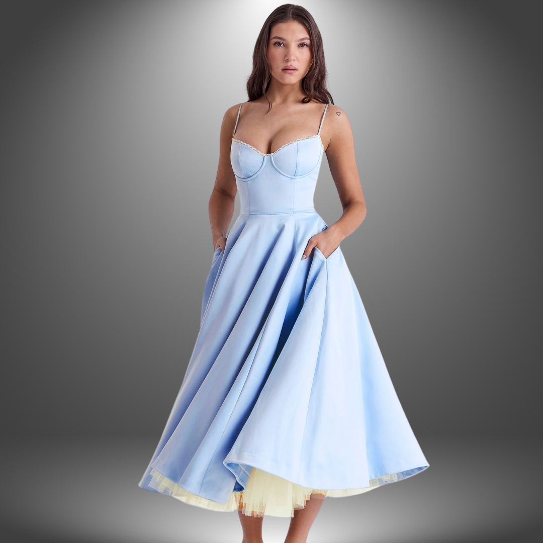 Abito bustier midi con sottogonna