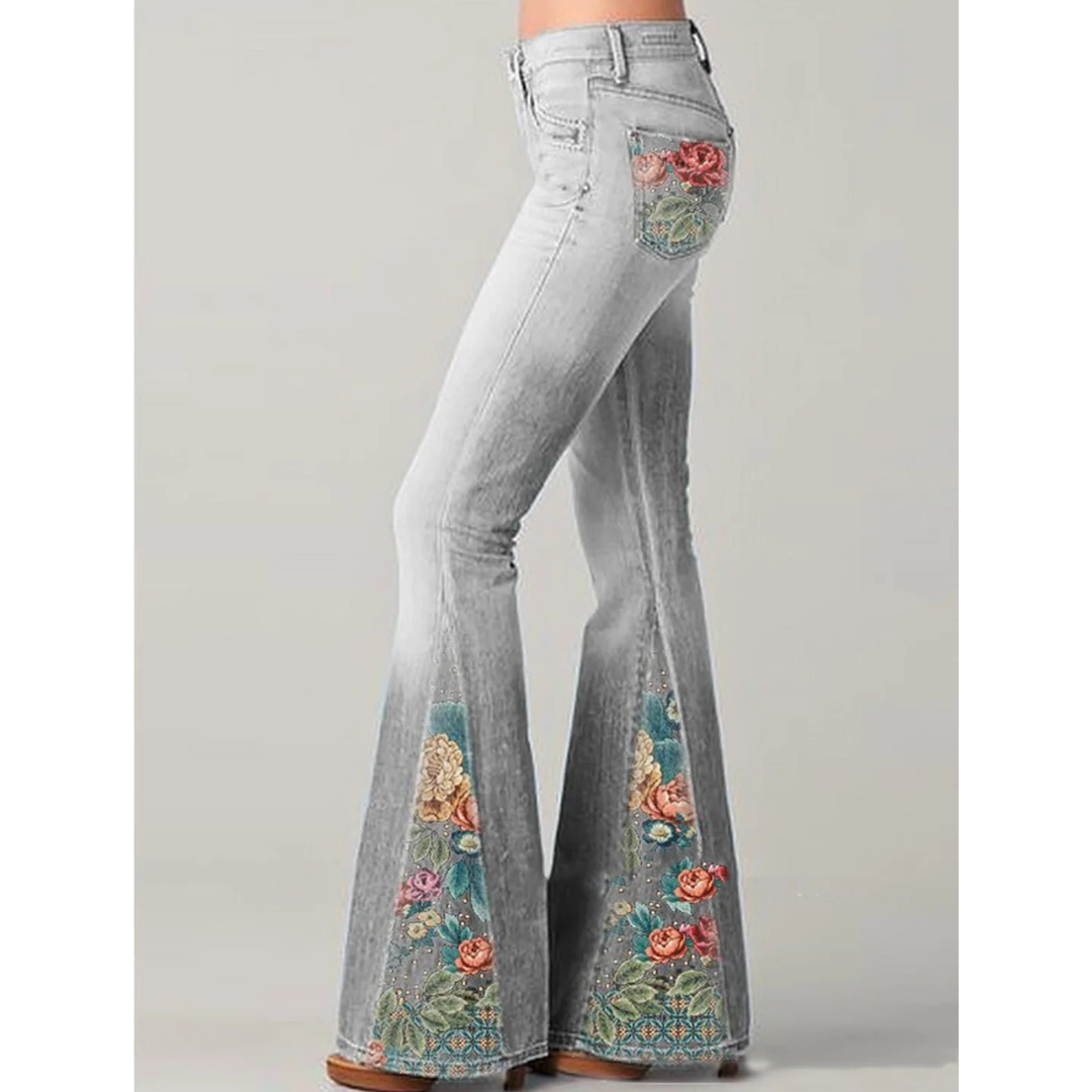 Jeans a Zampa Ricamati | Vita Alta | Stile Boho-Chic
