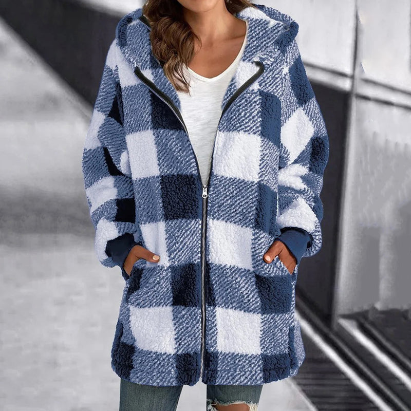 Giacca in Pile a Quadri | Stile Cozy-Chic | Perfetta per Look Casual e Caldi