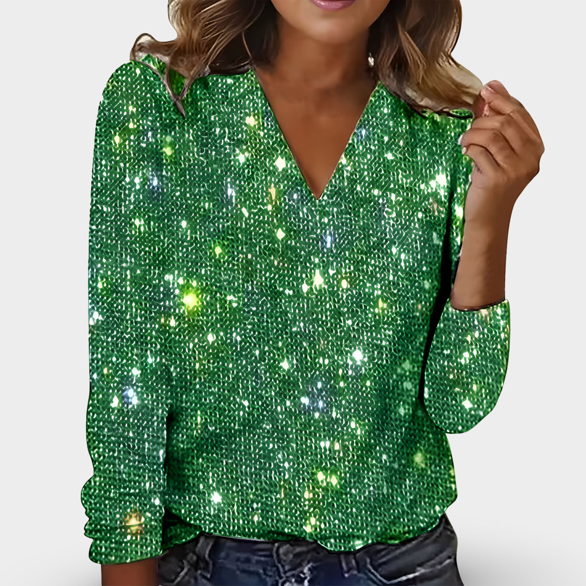 Maglia con paillettes e scollo a V