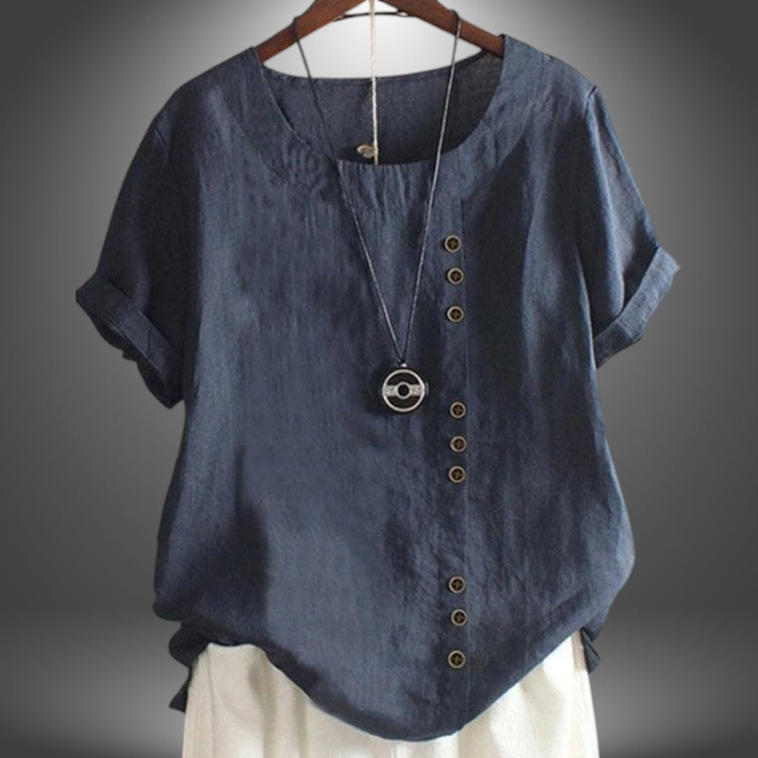 Blusa Lino con Bottoni Laterali