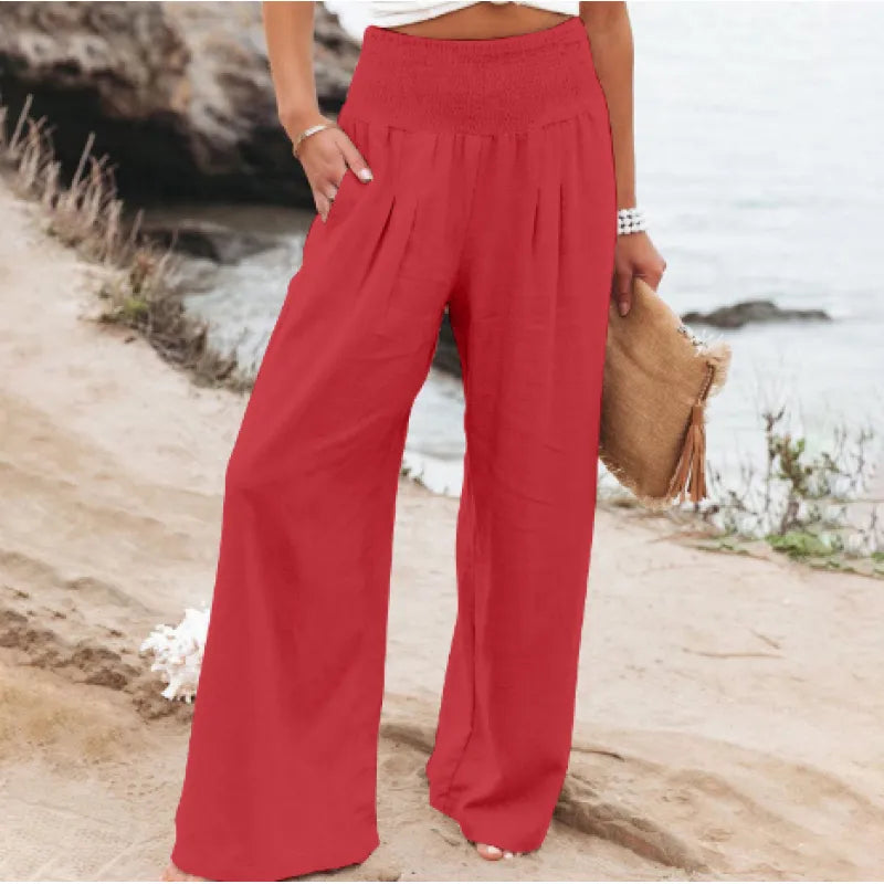 Pantaloni in Lino | Gamba Larga & Vita Elasticizzata | Freschi e Versatili
