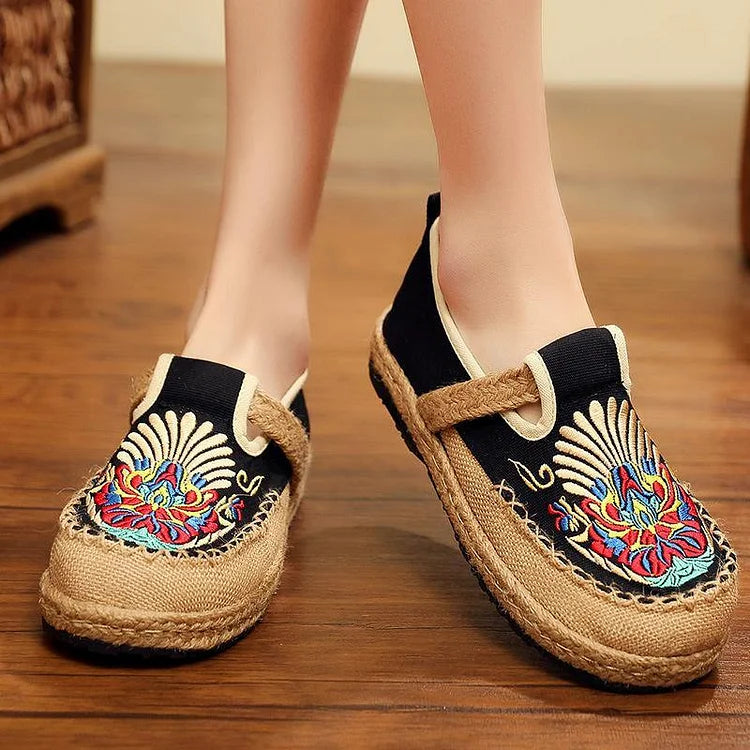 Espadrillas Ricamate con Suola in Corda