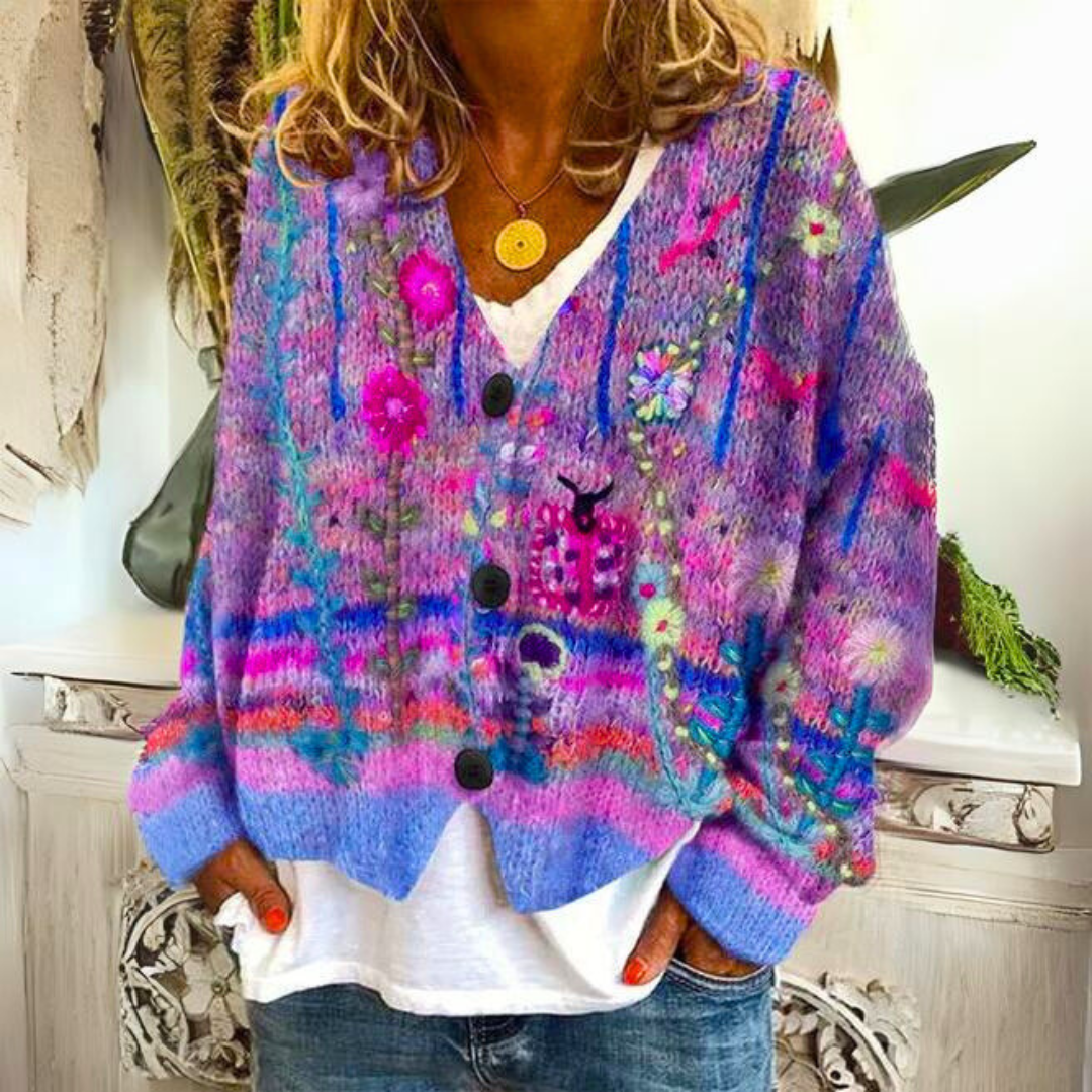 Cardigan floreale a maglia