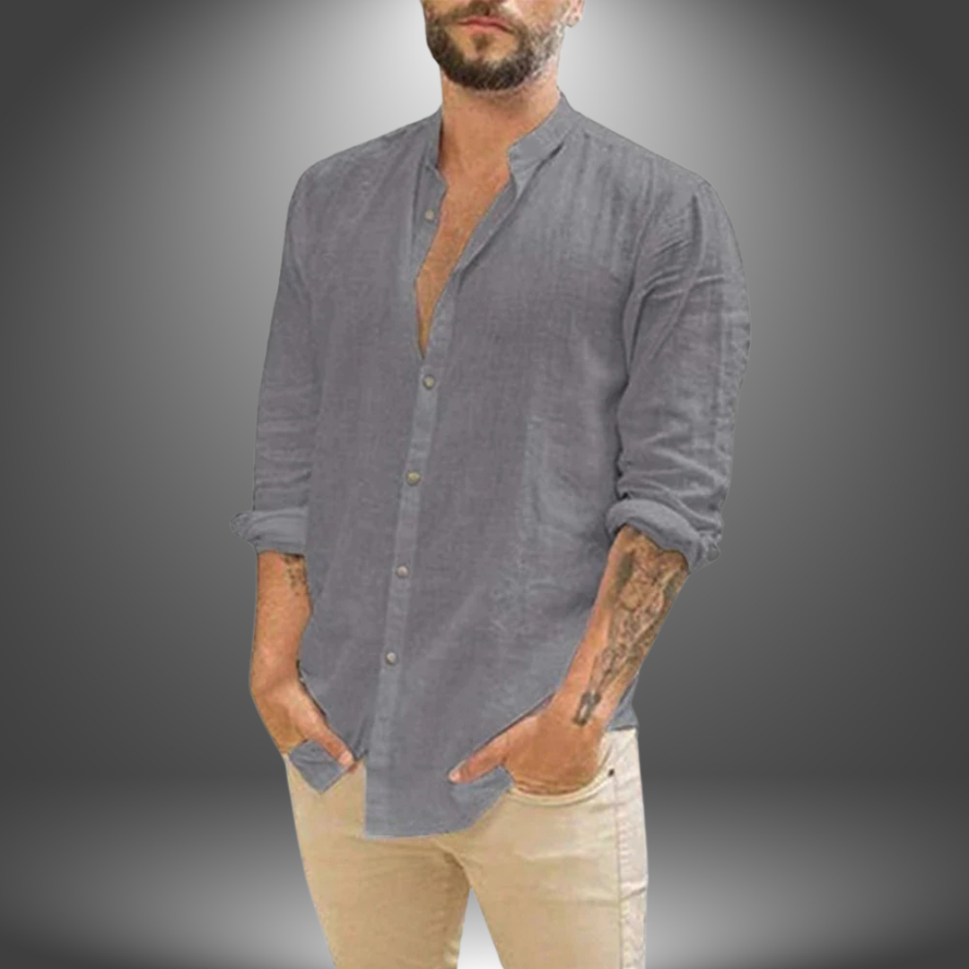 Camicia Lino Collo Coreana Uomo