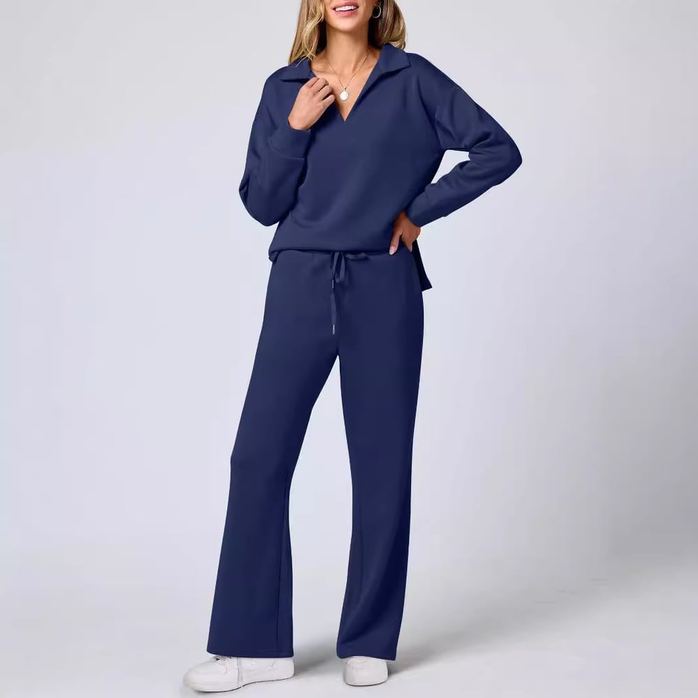 Completo loungewear con felpa e pantaloni larghi