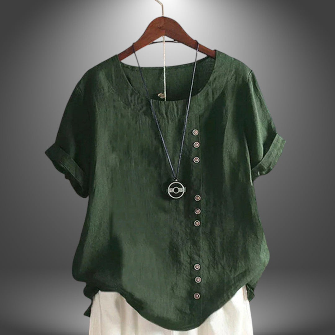 Blusa Lino con Bottoni Laterali