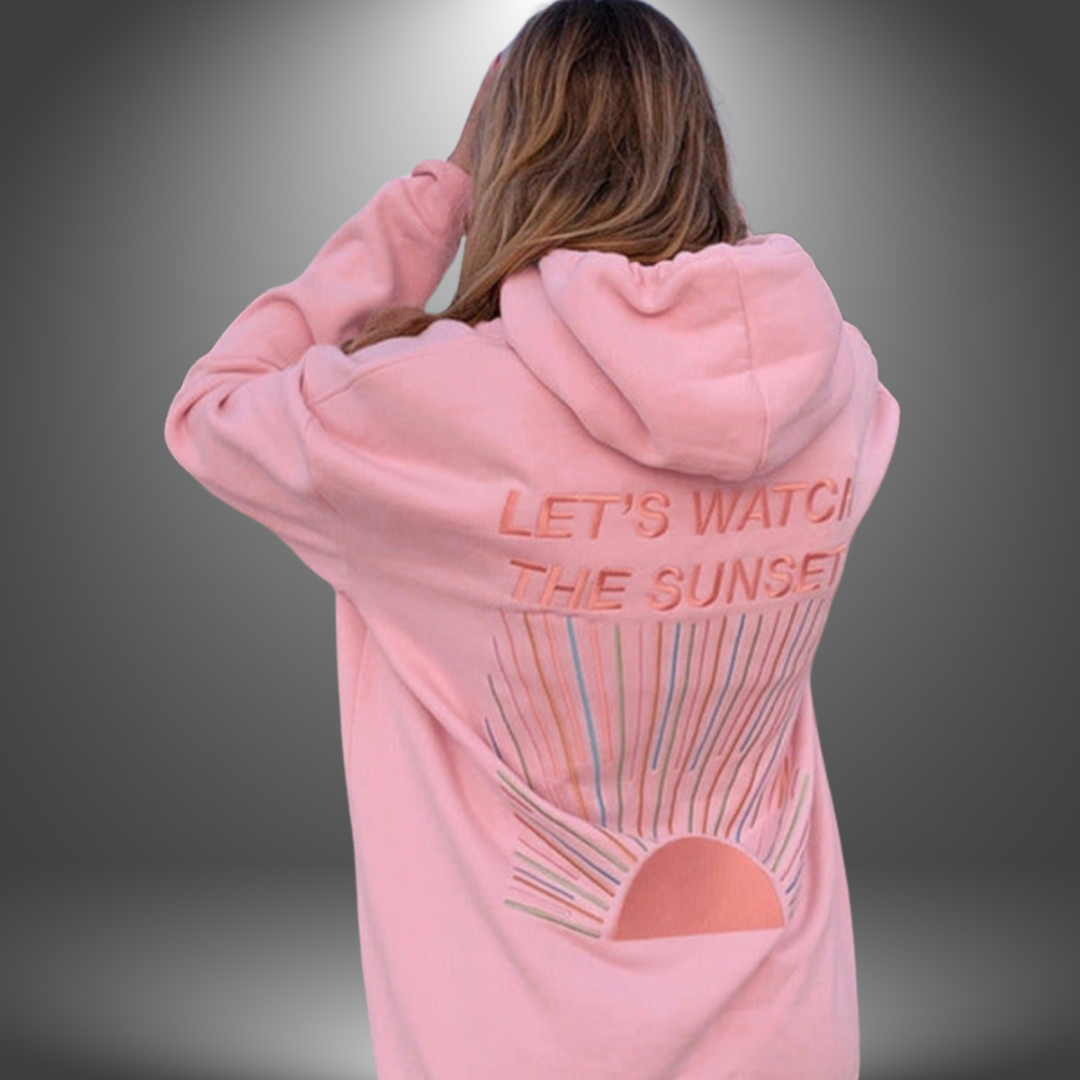 Felpa con cappuccio e stampa tramonto