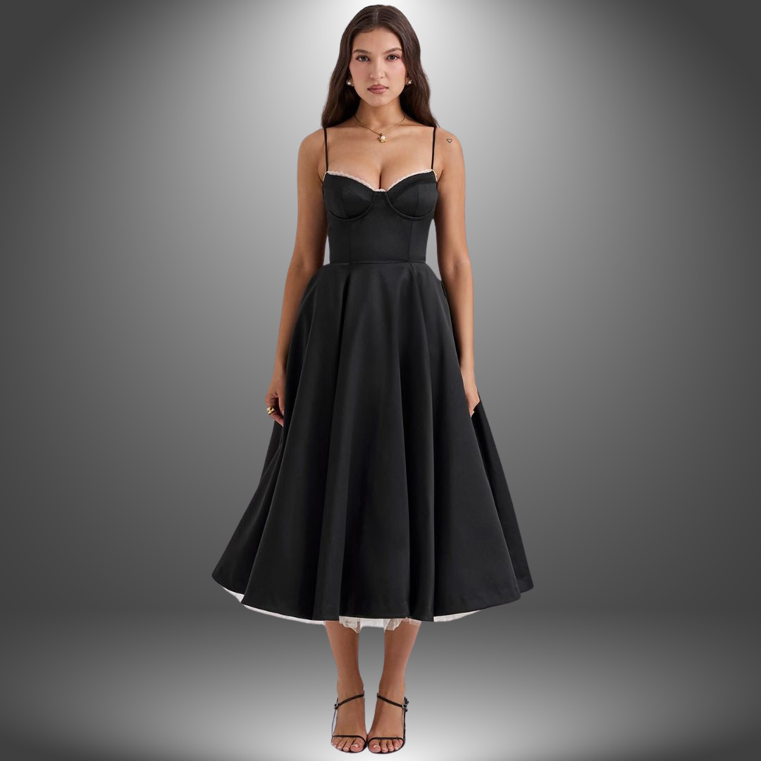 Abito bustier midi con sottogonna