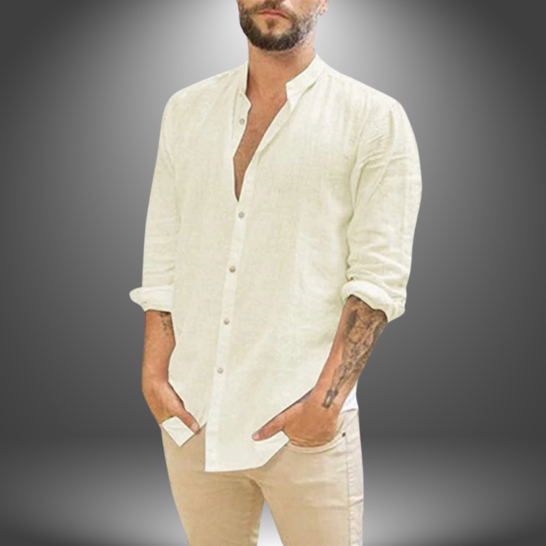 Camicia Lino Collo Coreana Uomo