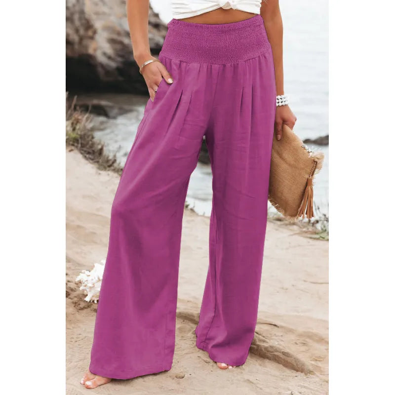 Pantaloni in Lino | Gamba Larga & Vita Elasticizzata | Freschi e Versatili
