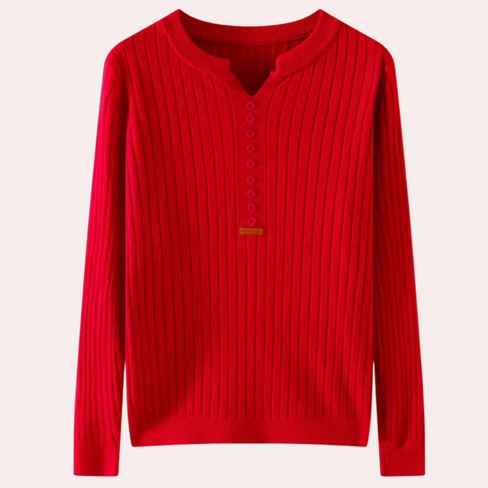Maglione Donna | Lavorazione a Coste | Scollo a V con Bottoni