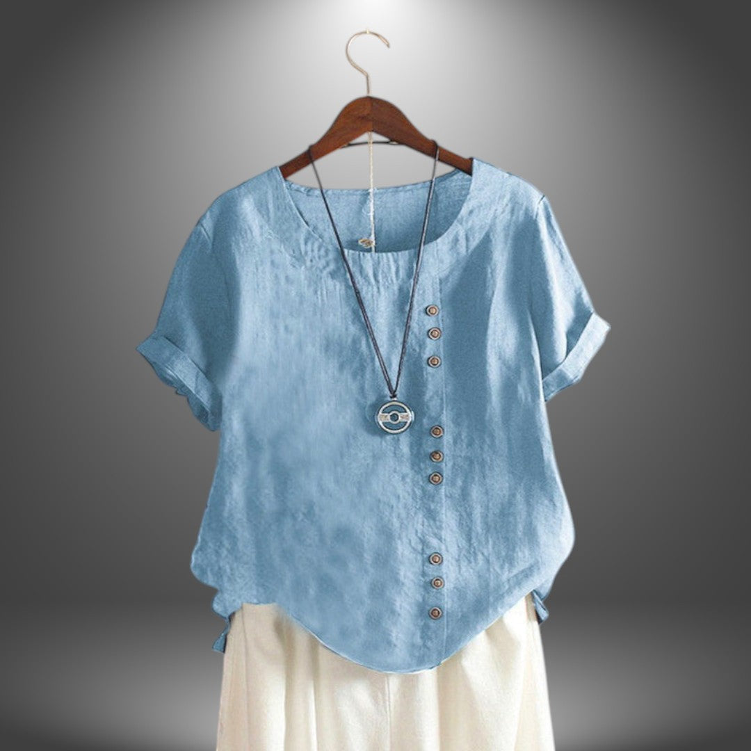 Blusa Lino con Bottoni Laterali