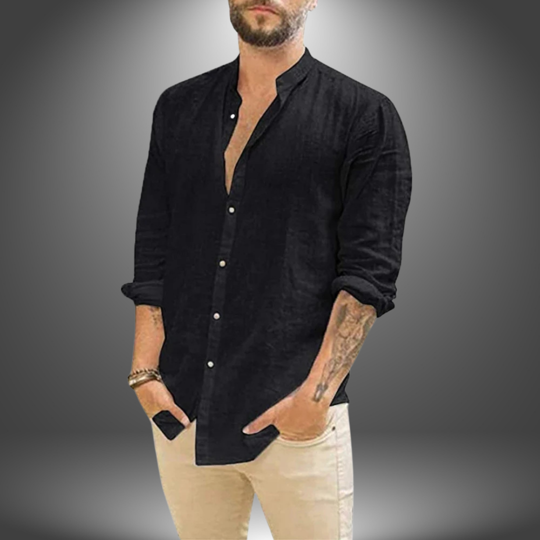 Camicia Lino Collo Coreana Uomo
