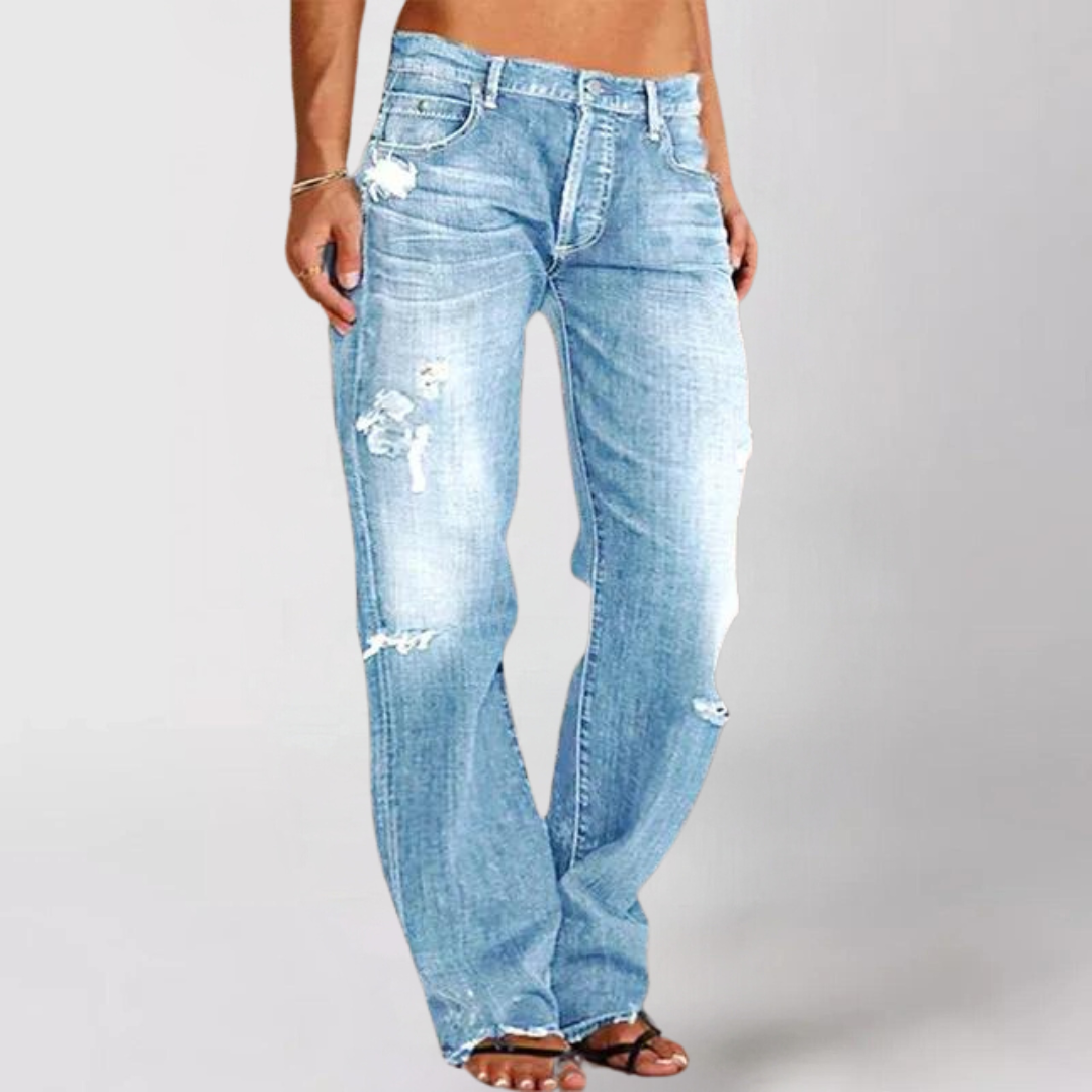 Wide Leg Distressed Jeans | Denim | Casual e Traspiranti