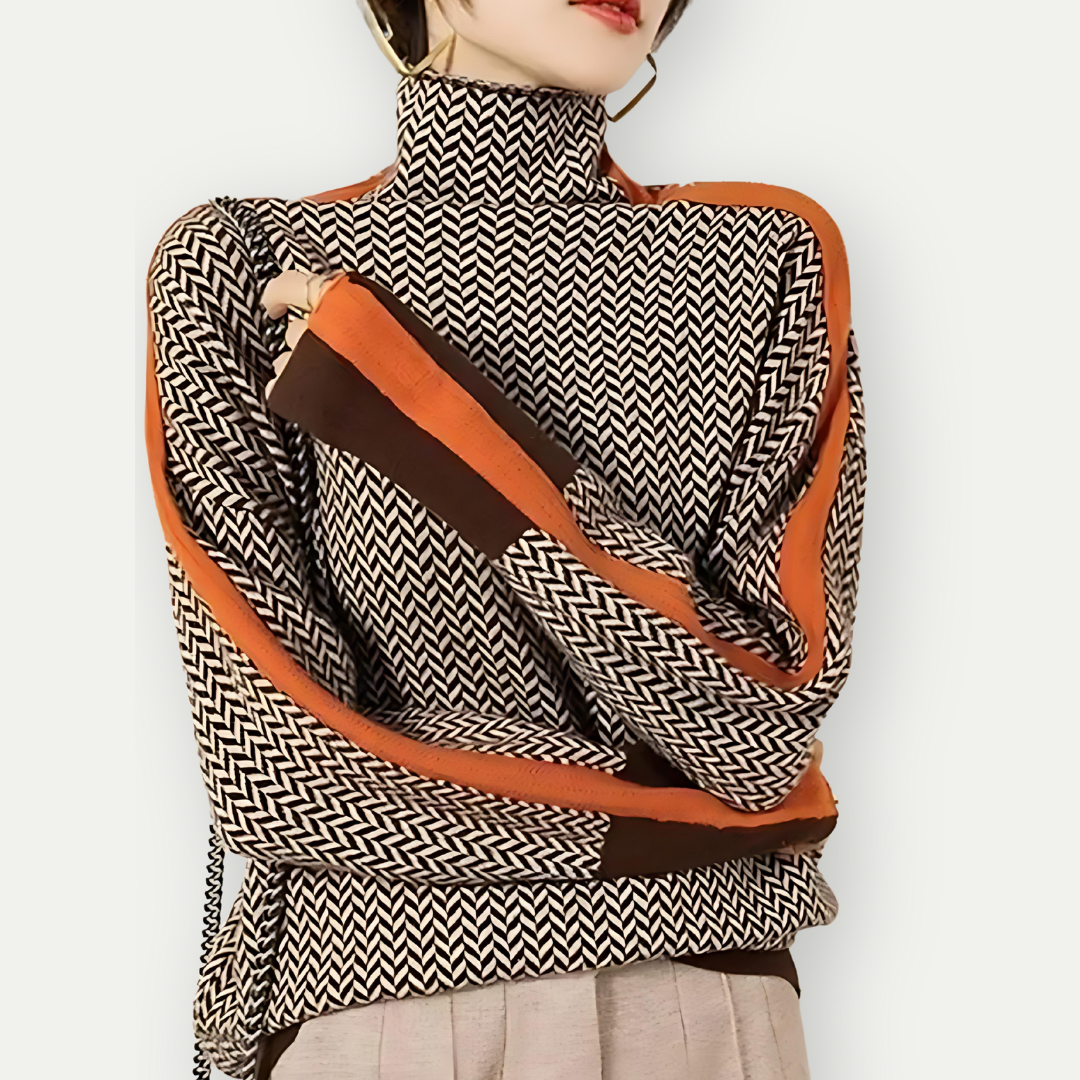 Maglione Collo Alto | Motivo Geometrico | Stile Moderno e Caldo