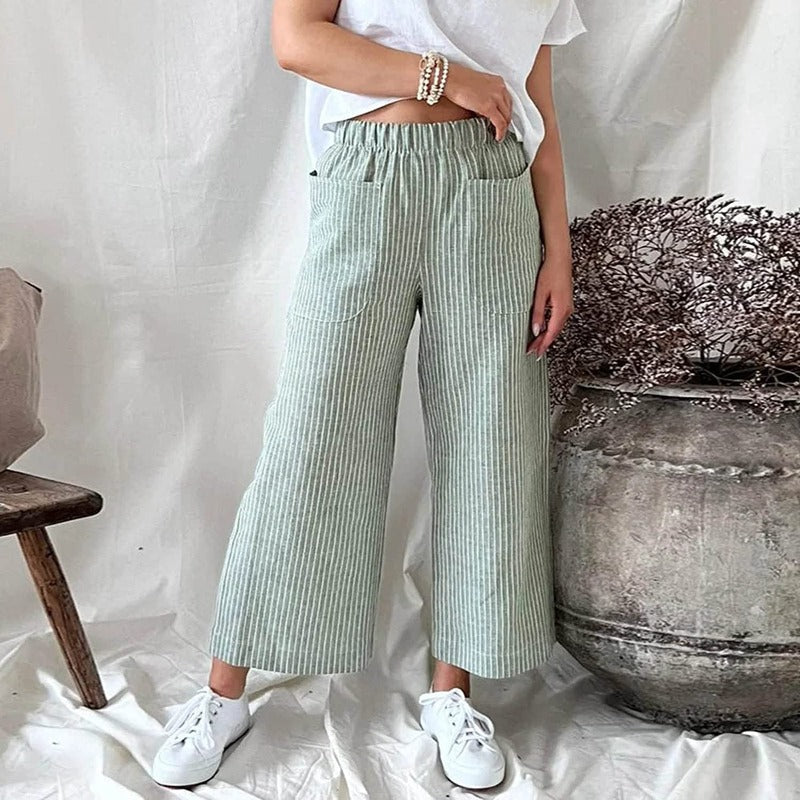 Pantaloni in Lino | Vita Elasticizzata & Gamba Larga | Freschi e Comodi