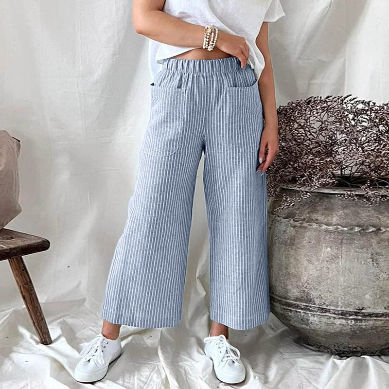 Pantaloni in Lino | Vita Elasticizzata & Gamba Larga | Freschi e Comodi
