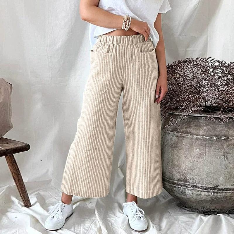 Pantaloni in Lino | Vita Elasticizzata & Gamba Larga | Freschi e Comodi