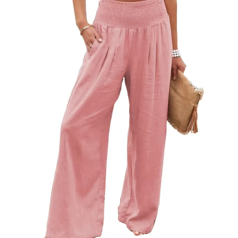 Pantaloni in Lino | Gamba Larga & Vita Elasticizzata | Freschi e Versatili