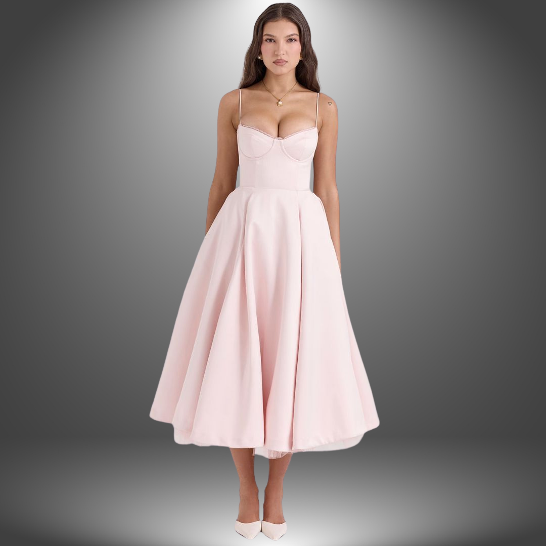 Abito bustier midi con sottogonna