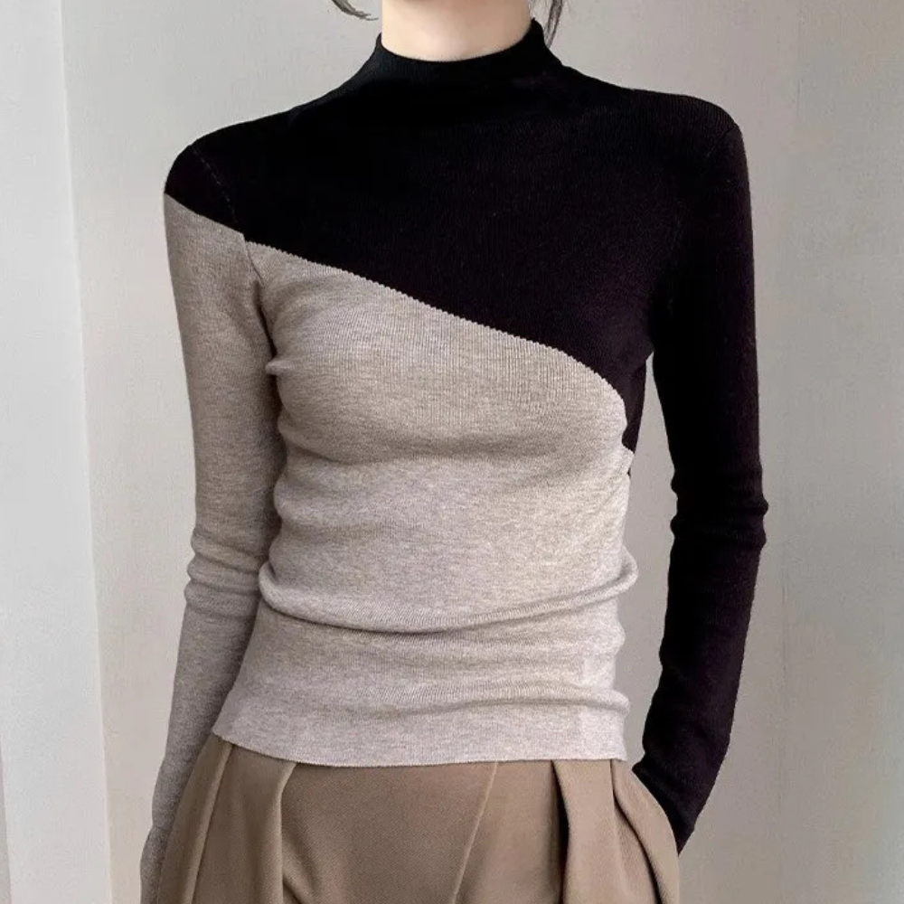 Maglione Dolcevita Donna | Design Bicolore | Elegante e Aderente