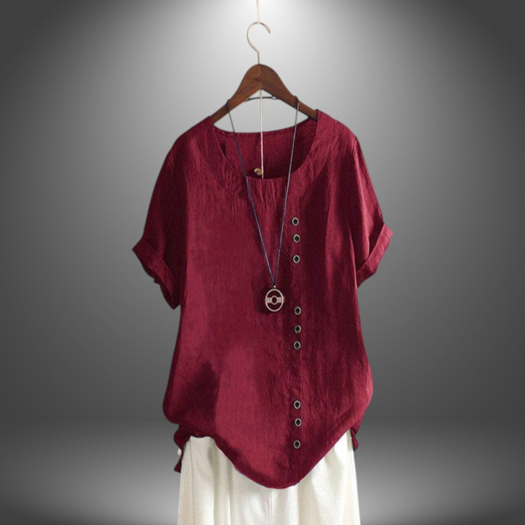 Blusa Lino con Bottoni Laterali