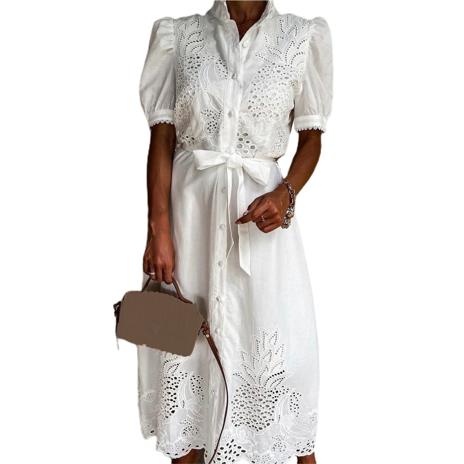 Abito Midi Ricamato con Cintura | Eleganza Romantica e Stile Raffinato