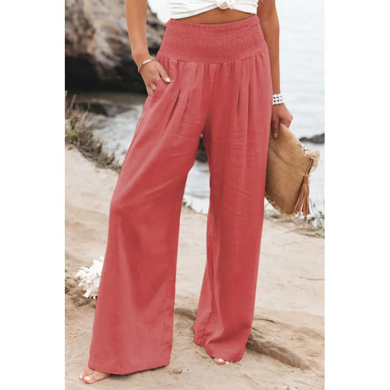Pantaloni in Lino | Gamba Larga & Vita Elasticizzata | Freschi e Versatili