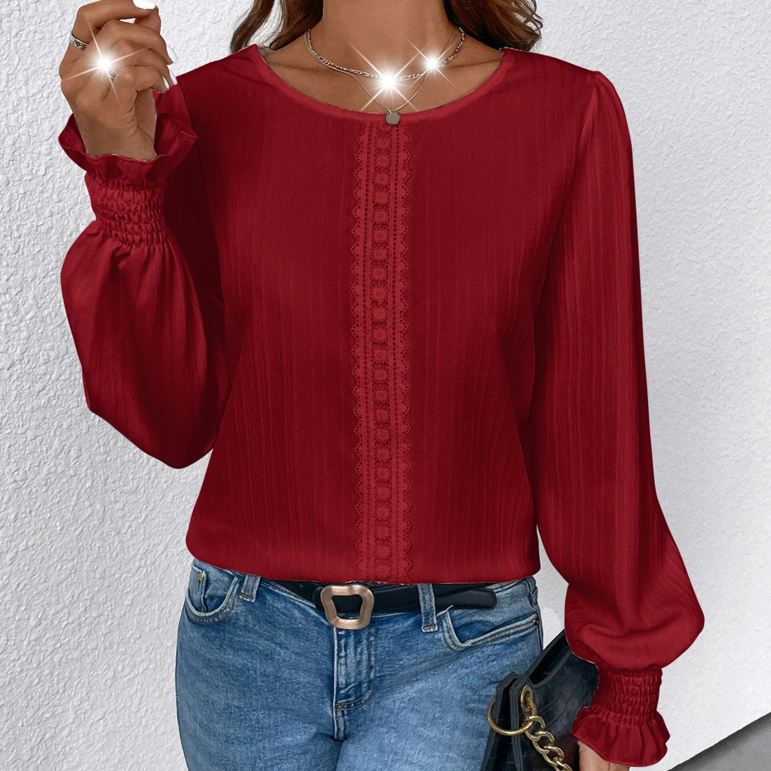 Blusa Elegante con Dettagli in Pizzo