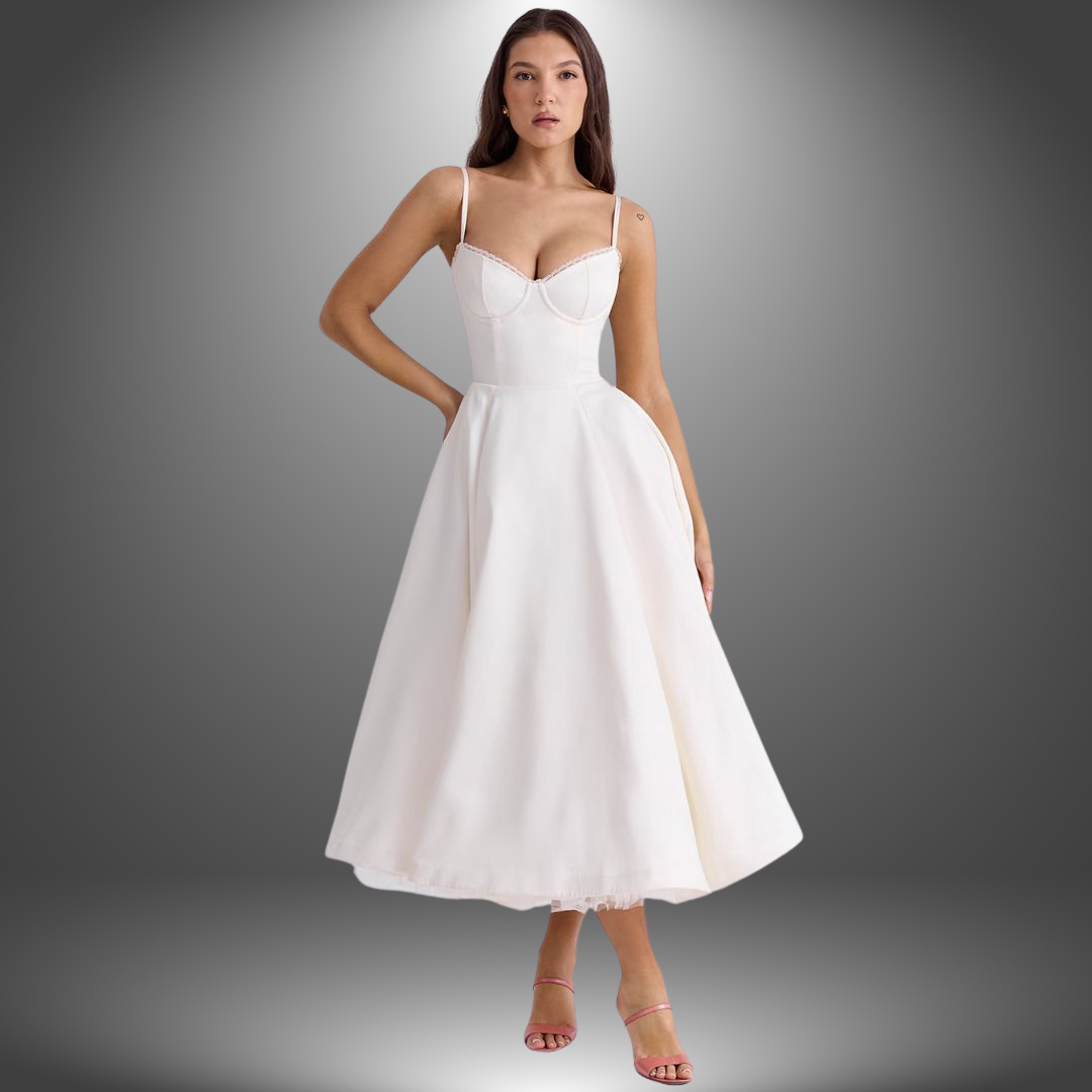 Abito bustier midi con sottogonna