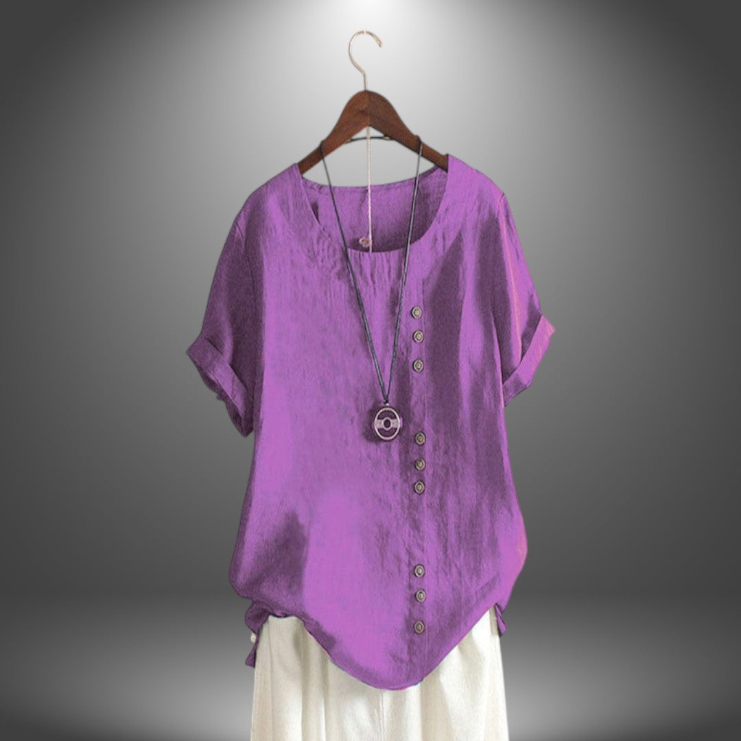 Blusa Lino con Bottoni Laterali