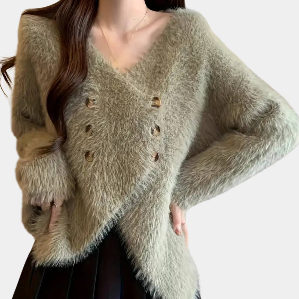 Cardigan in Maglia Pelosa | Scollo a V | Morbido e Chic