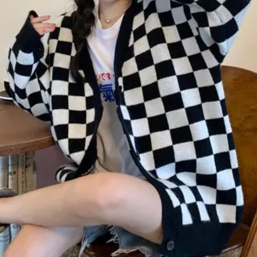 Cardigan Oversize | Motivo a Scacchi | Trendy & Confortevole