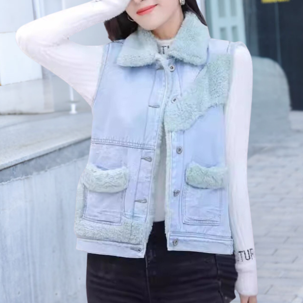 Gilet in Denim e Peluche | Imbottito | Caldo e Trendy
