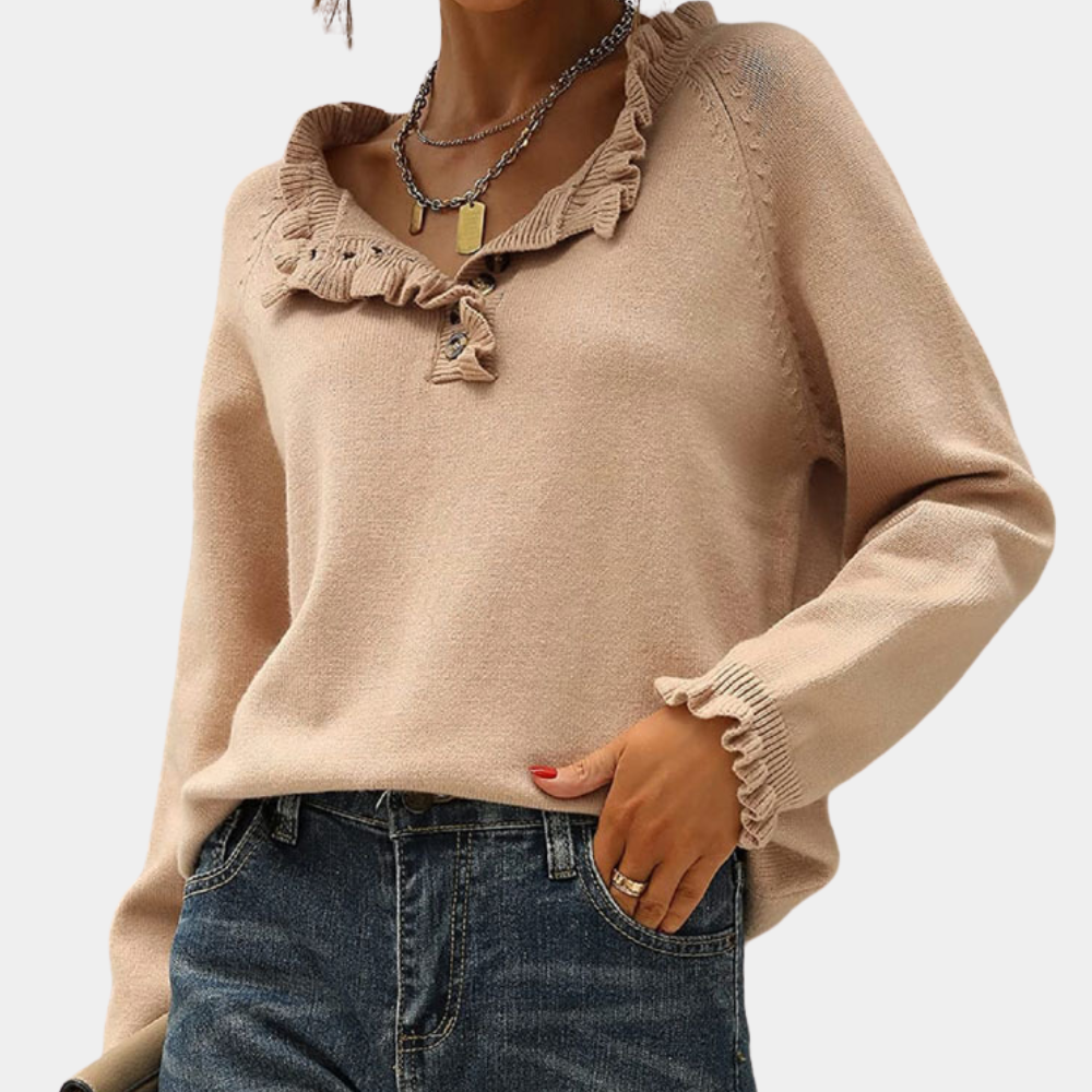 Maglione con Volant | Scollo con Bottoni | Elegante & Femminile