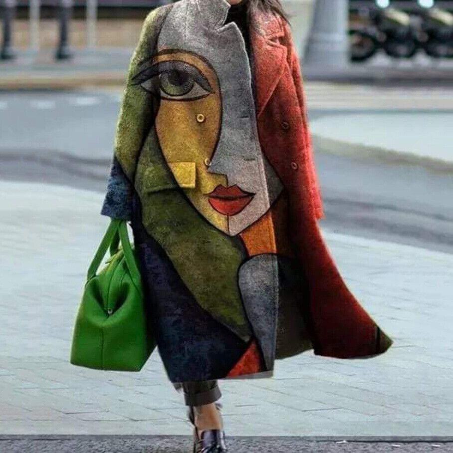 Cappotto Lungo Oversize Fantasia | Stile Artistico | Perfetto per Look Unici e Sofisticati