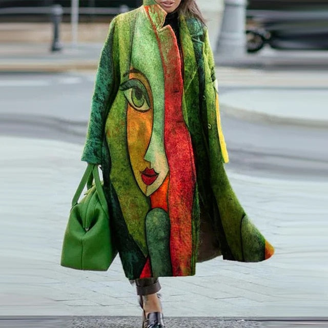 Cappotto Lungo Oversize Fantasia | Stile Artistico | Perfetto per Look Unici e Sofisticati