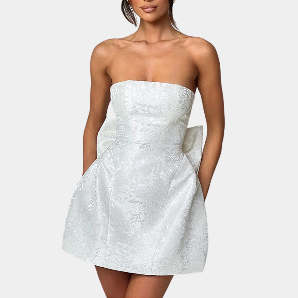 Abito Mini Senza Spalline con Fiocco | Tessuto Lucido | Elegante e Femminile