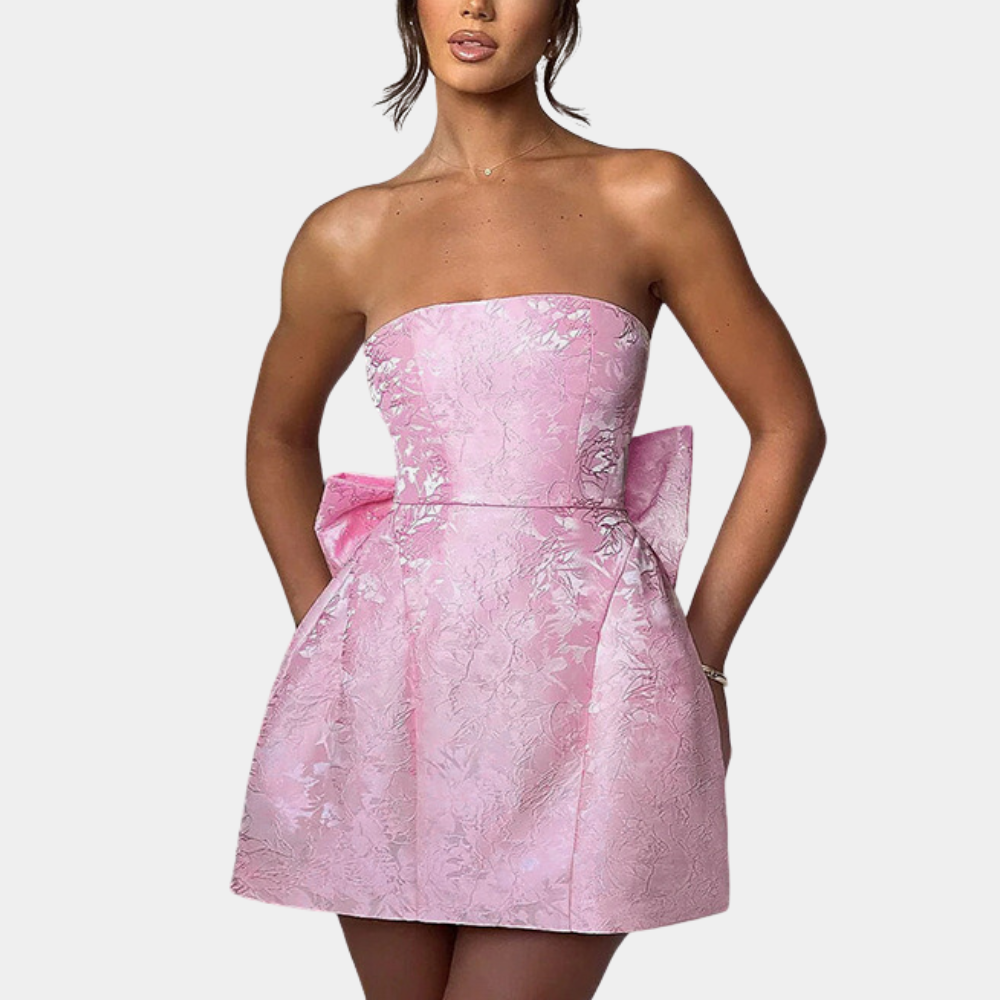 Abito Mini Senza Spalline con Fiocco | Tessuto Lucido | Elegante e Femminile