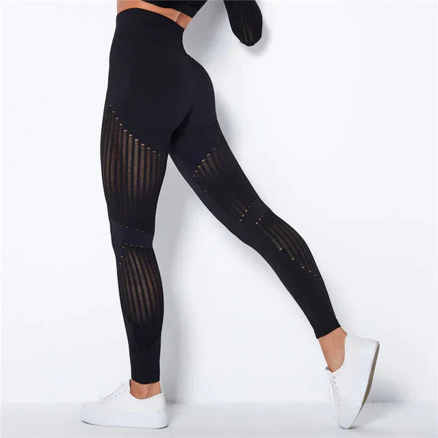 Leggings Sportivi Donna | Nylon Elasticizzato | Vita Alta con Inserti a Rete
