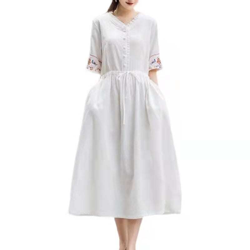 Abito Midi in Cotone Ricamato