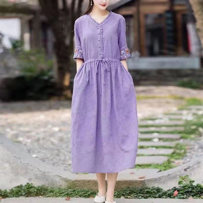 Abito Midi in Cotone Ricamato