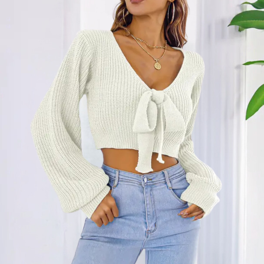 Cardigan Cropped con Fiocco | Lavorato a Maglia | Femminile e Trendy