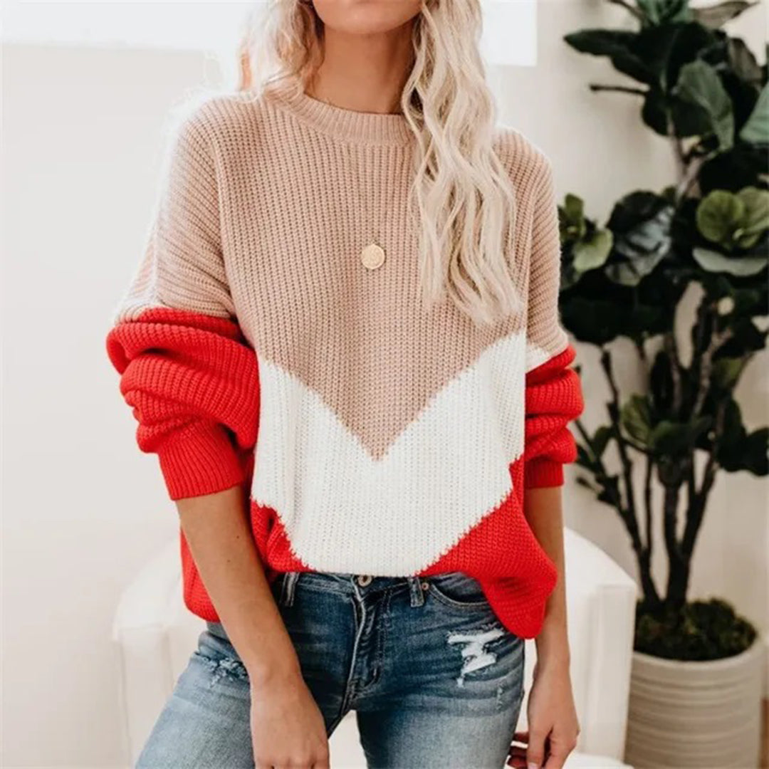 Maglione Color Block a V | Misto Cotone | Casual e Trendy
